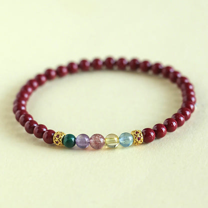 Bracelet de bénédiction en pierres de Bouddha, cinabre, aigue-marine, citrine, quartz fraise, améthyste, malachite 