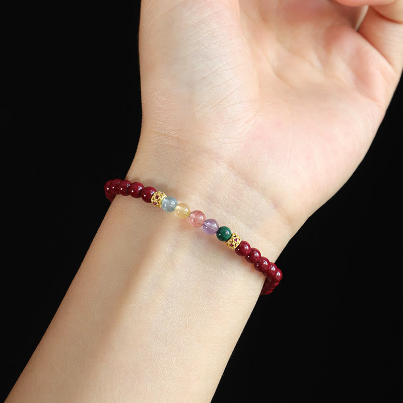 Bracelet de bénédiction en pierres de Bouddha, cinabre, aigue-marine, citrine, quartz fraise, améthyste, malachite 