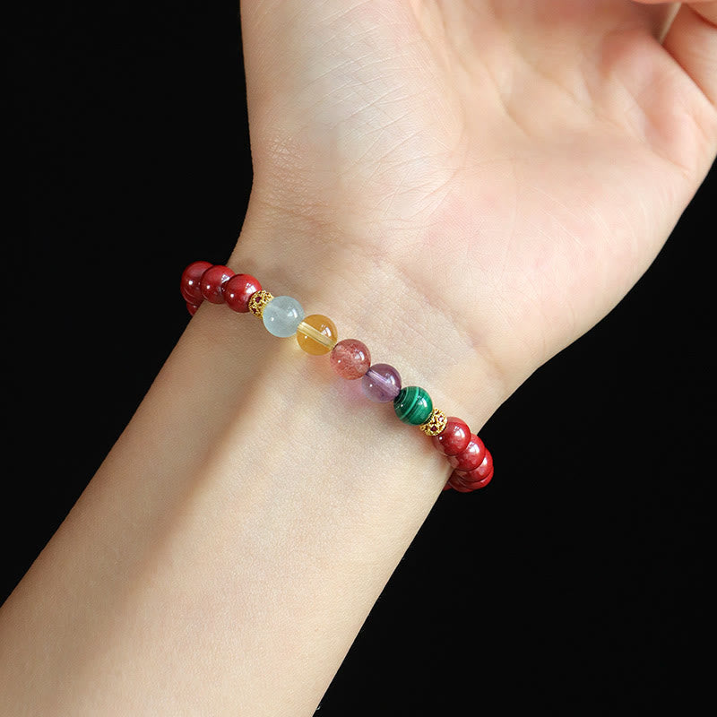 Bracelet de bénédiction en pierres de Bouddha, cinabre, aigue-marine, citrine, quartz fraise, améthyste, malachite 