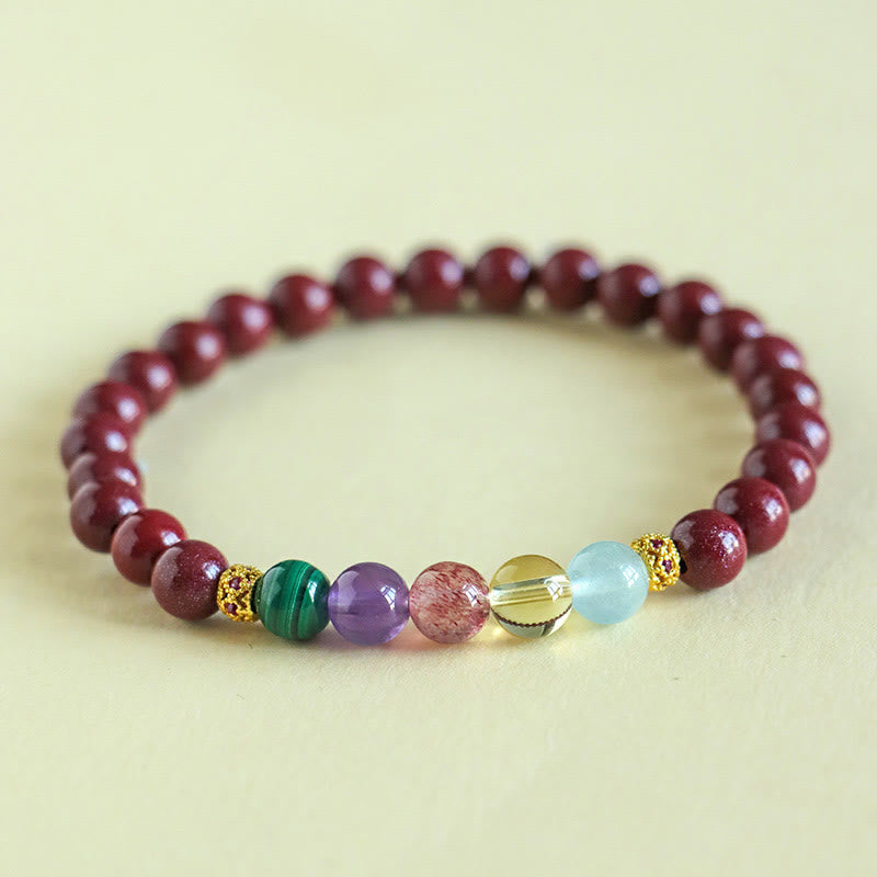 Bracelet de bénédiction en pierres de Bouddha, cinabre, aigue-marine, citrine, quartz fraise, améthyste, malachite 