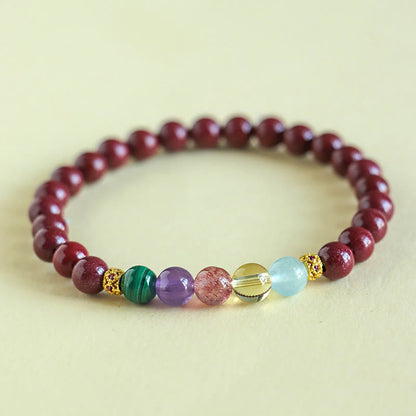 Bracelet de bénédiction en pierres de Bouddha, cinabre, aigue-marine, citrine, quartz fraise, améthyste, malachite 