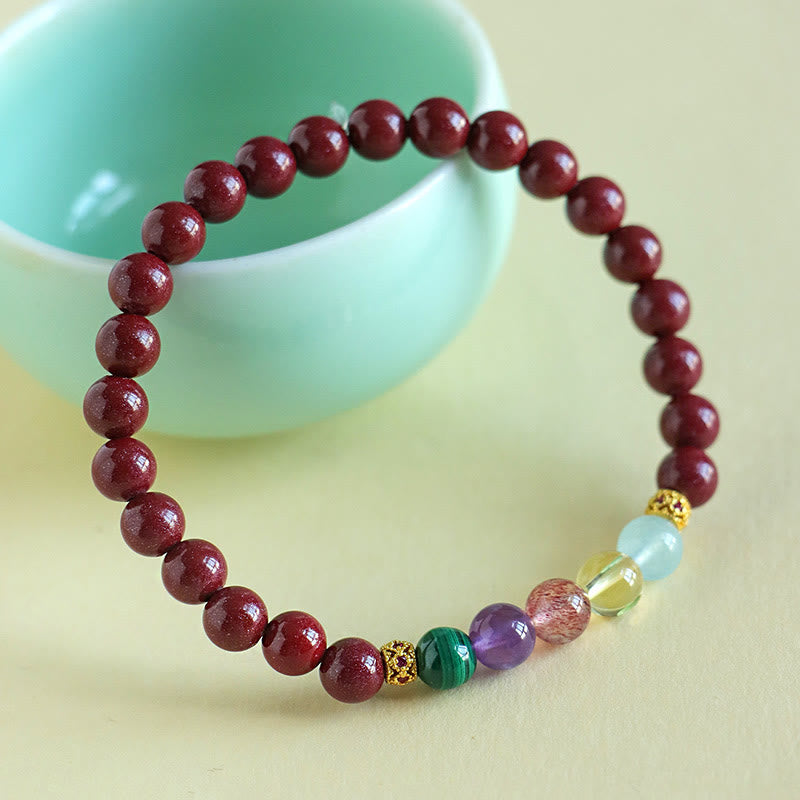 Bracelet de bénédiction en pierres de Bouddha, cinabre, aigue-marine, citrine, quartz fraise, améthyste, malachite 