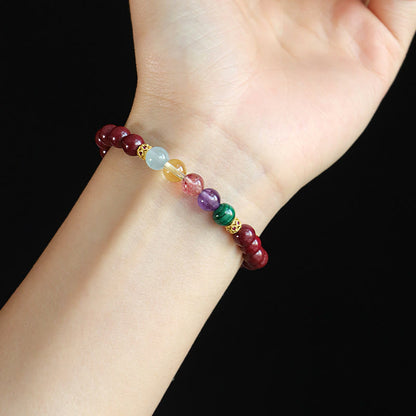Bracelet de bénédiction en pierres de Bouddha, cinabre, aigue-marine, citrine, quartz fraise, améthyste, malachite 
