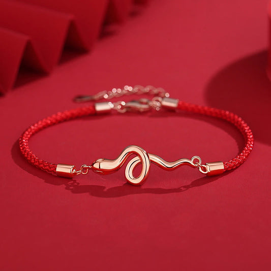 Bracelet tressé de protection en argent sterling 925 avec pierres de Bouddha et fil rouge de l'année du serpent