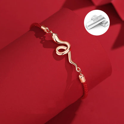 Bracelet tressé de protection en argent sterling 925 avec pierres de Bouddha et fil rouge de l'année du serpent