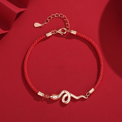 Bracelet tressé de protection en argent sterling 925 avec pierres de Bouddha et fil rouge de l'année du serpent