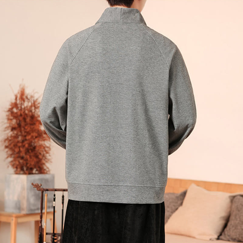 Buddha Stones Fall Simple V-Neck Men's Sweatshirt Cotton Pullover With Pockets