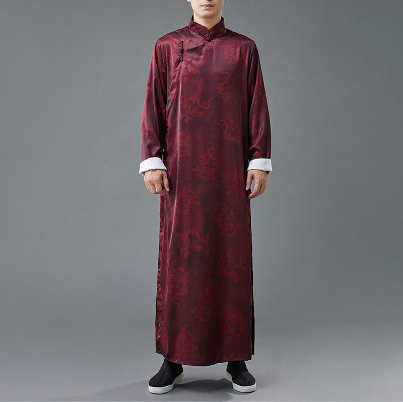 Buddha Stones Vintage Chinese Frog-Button Tang Suit Men's Dragon Cotton Robe