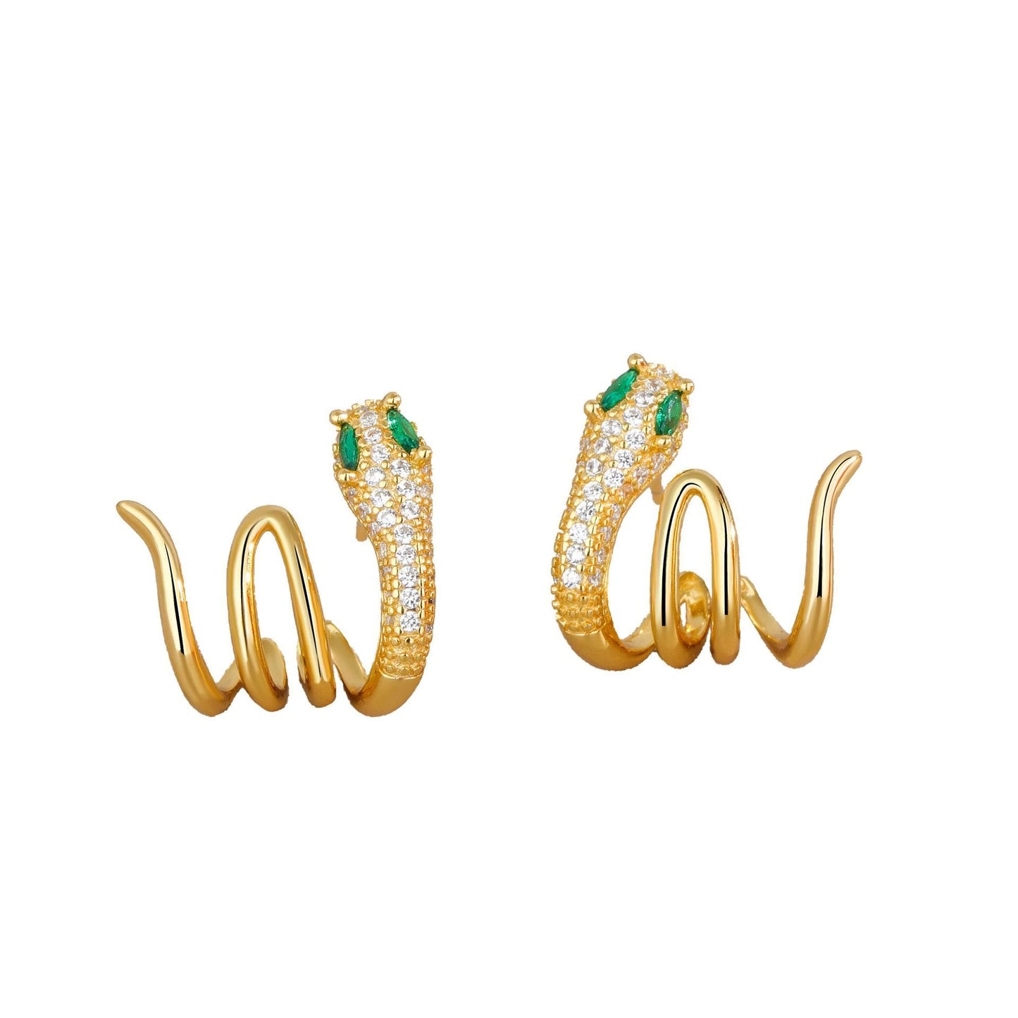 Boucles d'oreilles Bouddha Stones en argent sterling 925 en forme de serpent aux yeux verts, symbole de l'harmonie de l'année du serpent 