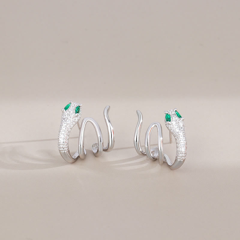 Boucles d'oreilles Bouddha Stones en argent sterling 925 en forme de serpent aux yeux verts, symbole de l'harmonie de l'année du serpent 
