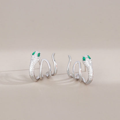 Boucles d'oreilles Bouddha Stones en argent sterling 925 en forme de serpent aux yeux verts, symbole de l'harmonie de l'année du serpent 