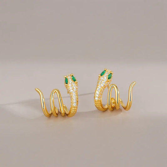 Buddha Stones 925 Sterling Silver Green-eyed Snake Shape Year Of The Snake Harmony Earrings BS