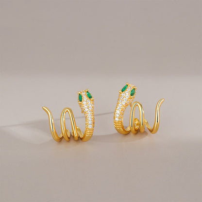 Boucles d'oreilles Bouddha Stones en argent sterling 925 en forme de serpent aux yeux verts, symbole de l'harmonie de l'année du serpent 
