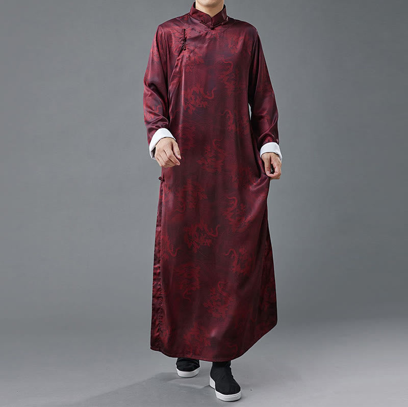 Buddha Stones Vintage Chinese Frog-Button Tang Suit Men's Dragon Cotton Robe