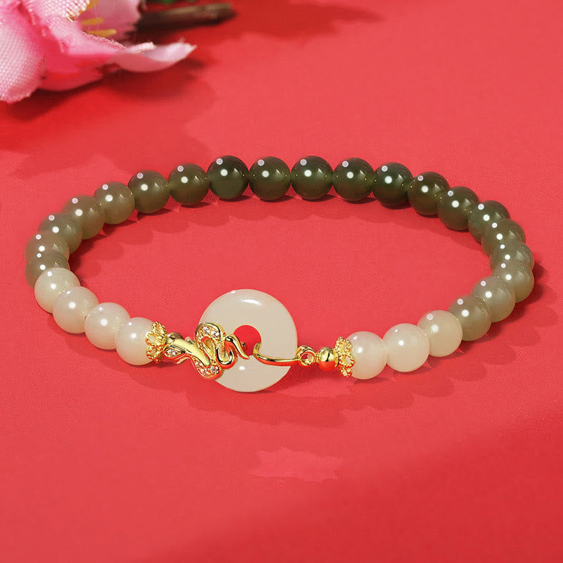 Buddha Stones Hetian Jade 925 Sterling Silver Year Of The Snake Peace Buckle Luck Bracelet