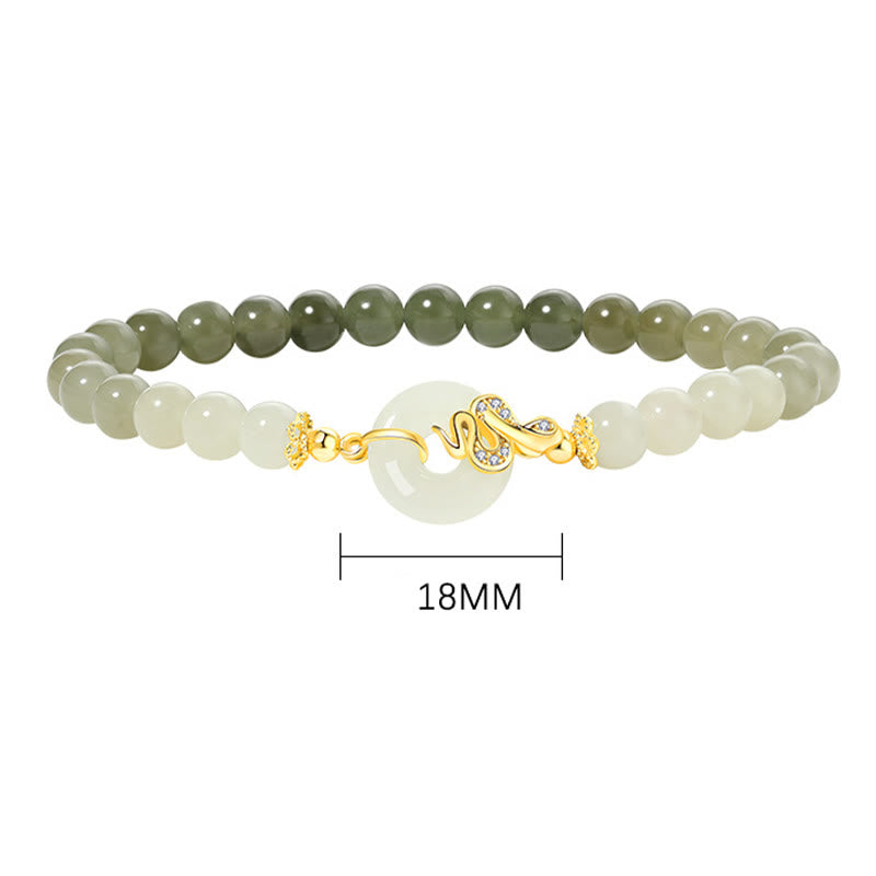 Bracelet porte-bonheur en argent sterling 925 et jade Hetian de Bouddha Stones, boucle de paix, année du serpent 