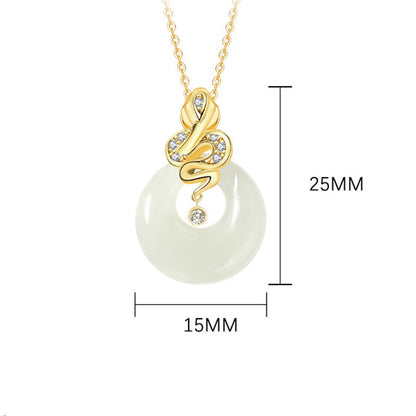 Collier pendentif en argent sterling 925 avec pierre de Bouddha et jade Hetian, année du serpent, boucle de paix, porte-bonheur et bénédiction