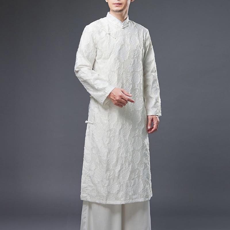 Buddha Stones Fall Chinese Frog-Button Rose Peony Cotton Men's Tang Suit Robe