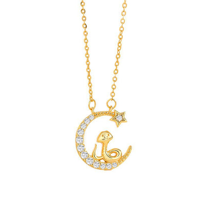 Collier pendentif en argent sterling 925 avec pierres de Bouddha et serpent lunaire, bénédiction de l'année du serpent