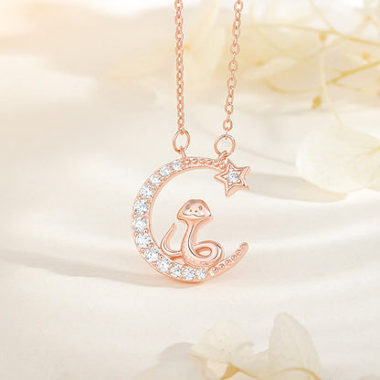 Collier pendentif en argent sterling 925 avec pierres de Bouddha et serpent lunaire, bénédiction de l'année du serpent