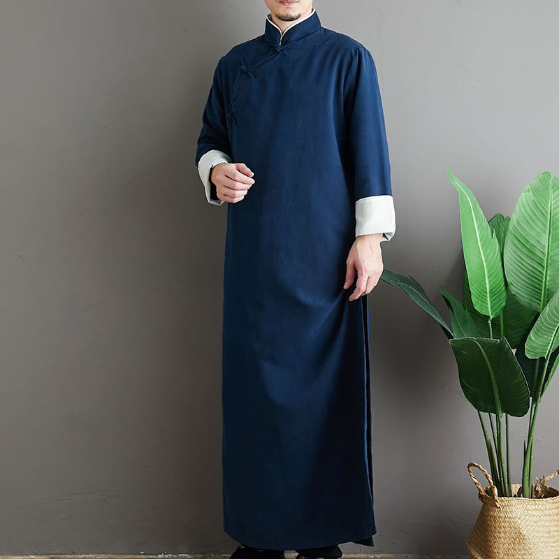 Buddha Stones Fall Solid Color Chinese Frog-Button Cotton Men's Tang Suit Robe