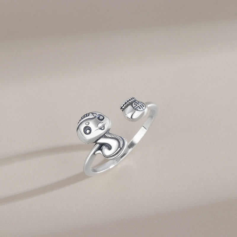 Bague ajustable en argent sterling 925 avec pierres de Bouddha et symbole de l'année du serpent