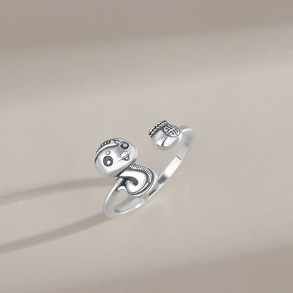 Bague ajustable en argent sterling 925 avec pierres de Bouddha et symbole de l'année du serpent