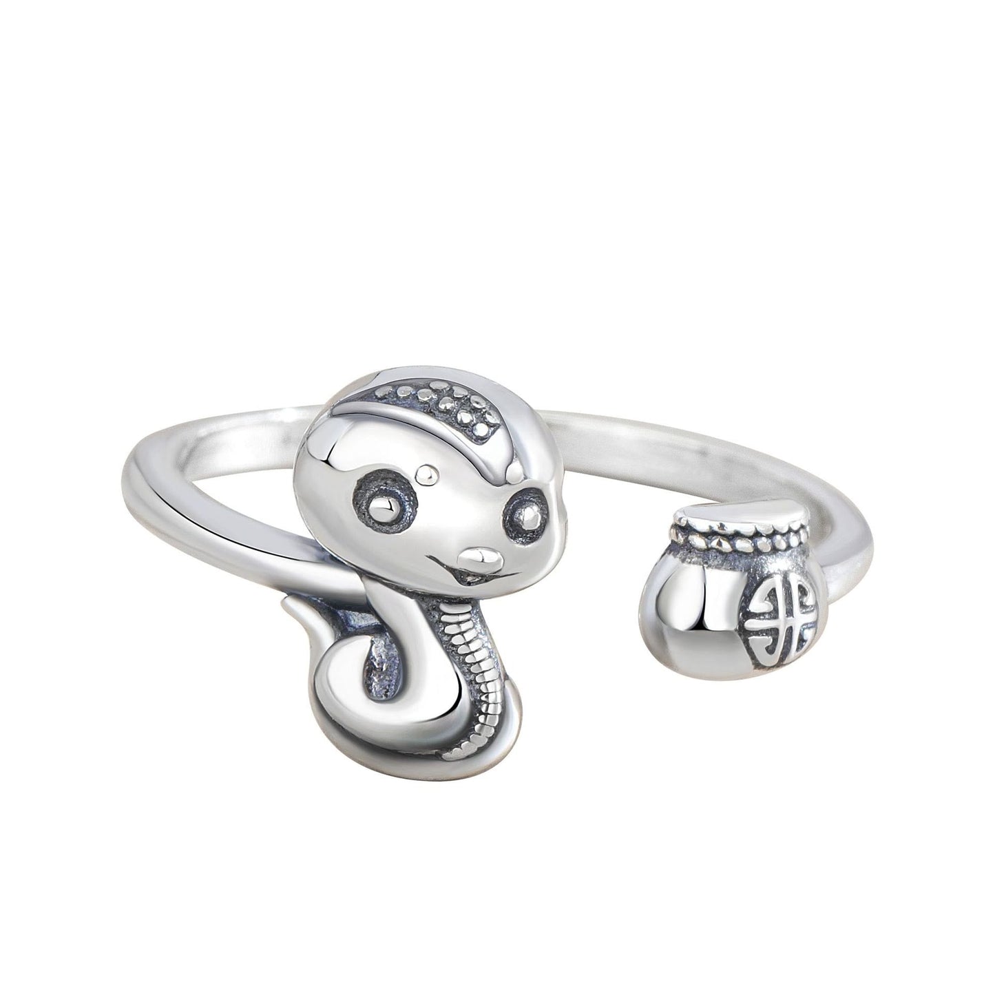 Bague ajustable en argent sterling 925 avec pierres de Bouddha et symbole de l'année du serpent