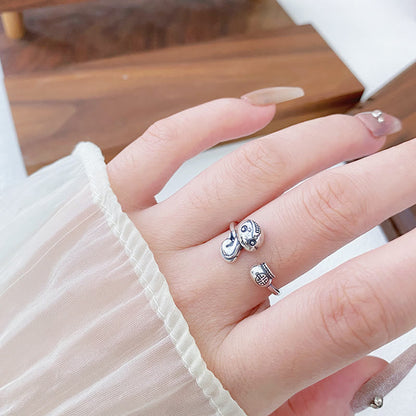Bague ajustable en argent sterling 925 avec pierres de Bouddha et symbole de l'année du serpent