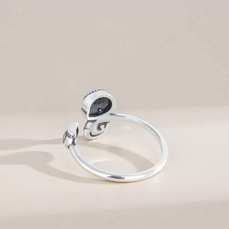 Bague ajustable en argent sterling 925 avec pierres de Bouddha et symbole de l'année du serpent