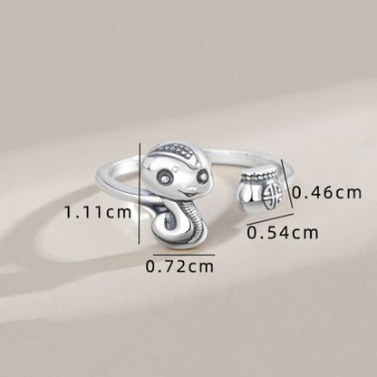 Bague ajustable en argent sterling 925 avec pierres de Bouddha et symbole de l'année du serpent