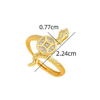 Bague calme en argent sterling 925 avec pièce de cuivre et pierres de Bouddha, année du serpent