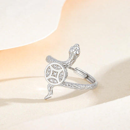 Bague calme en argent sterling 925 avec pièce de cuivre et pierres de Bouddha, année du serpent