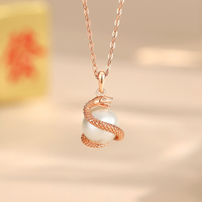 Collier pendentif en argent sterling 925 avec perles et pierres de Bouddha, symbole de l'année du serpent, symbole de l'équilibre et de la bénédiction 
