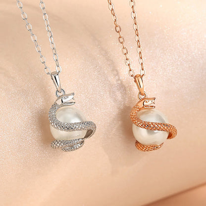 Collier pendentif en argent sterling 925 avec perles et pierres de Bouddha, symbole de l'année du serpent, symbole de l'équilibre et de la bénédiction 