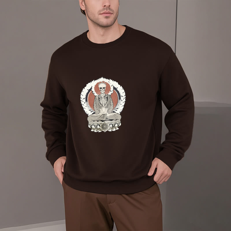 Buddha Stones Skeleton Pattern Fleece Lined Sweatshirt