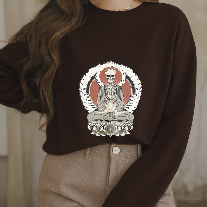 Buddha Stones Skeleton Pattern Fleece Lined Sweatshirt