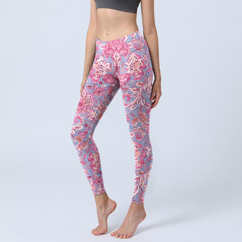 Leggings de fitness et de yoga pour femme, imprimé fleurs roses et pierres de Bouddha 