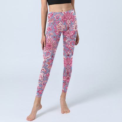 Leggings de fitness et de yoga pour femme, imprimé fleurs roses et pierres de Bouddha 