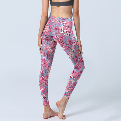 Leggings de fitness et de yoga pour femme, imprimé fleurs roses et pierres de Bouddha 