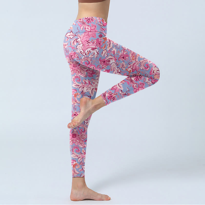 Leggings de fitness et de yoga pour femme, imprimé fleurs roses et pierres de Bouddha 