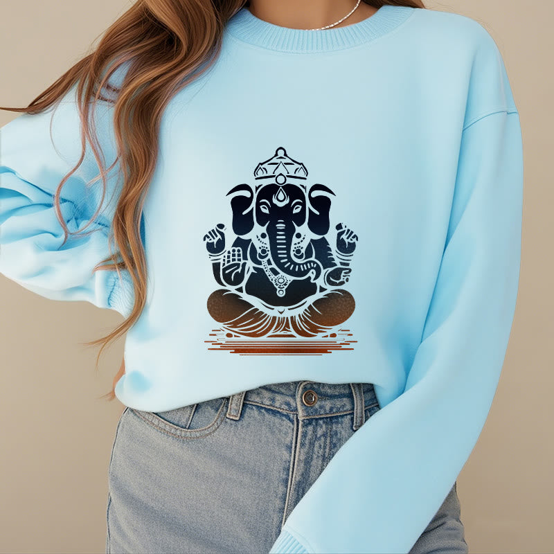 Buddha Stones Meditating Ganesh Elephant Pattern Fleece Lined Sweatshirt