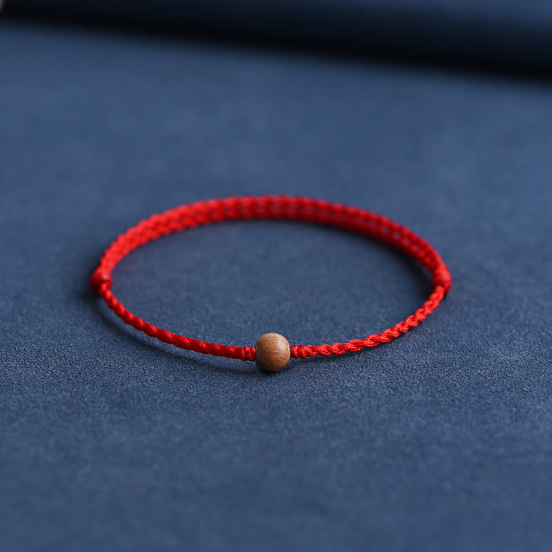 Wealth Luck Natural Peach Wood Bead Braided Bracelet