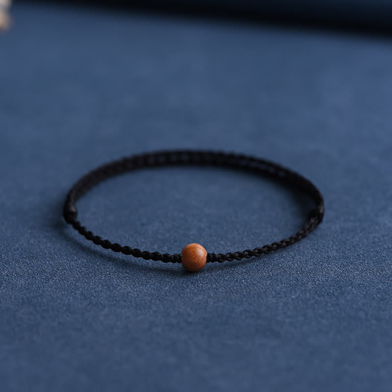 Wealth Luck Natural Peach Wood Bead Braided Bracelet