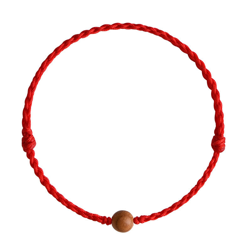 Wealth Luck Natural Peach Wood Bead Braided Bracelet