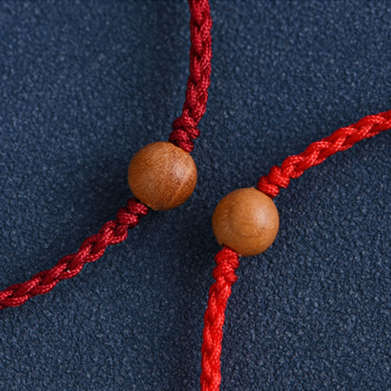 Wealth Luck Natural Peach Wood Bead Braided Bracelet