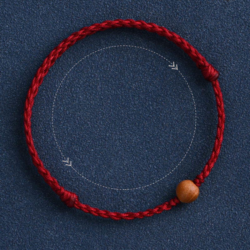 Wealth Luck Natural Peach Wood Bead Braided Bracelet