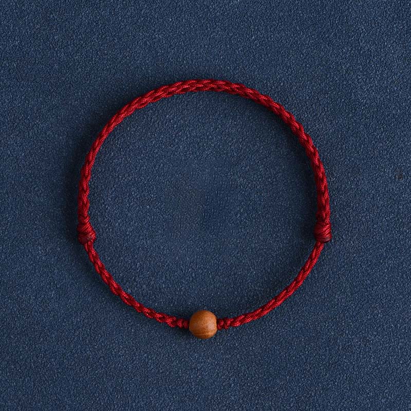 Wealth Luck Natural Peach Wood Bead Braided Bracelet