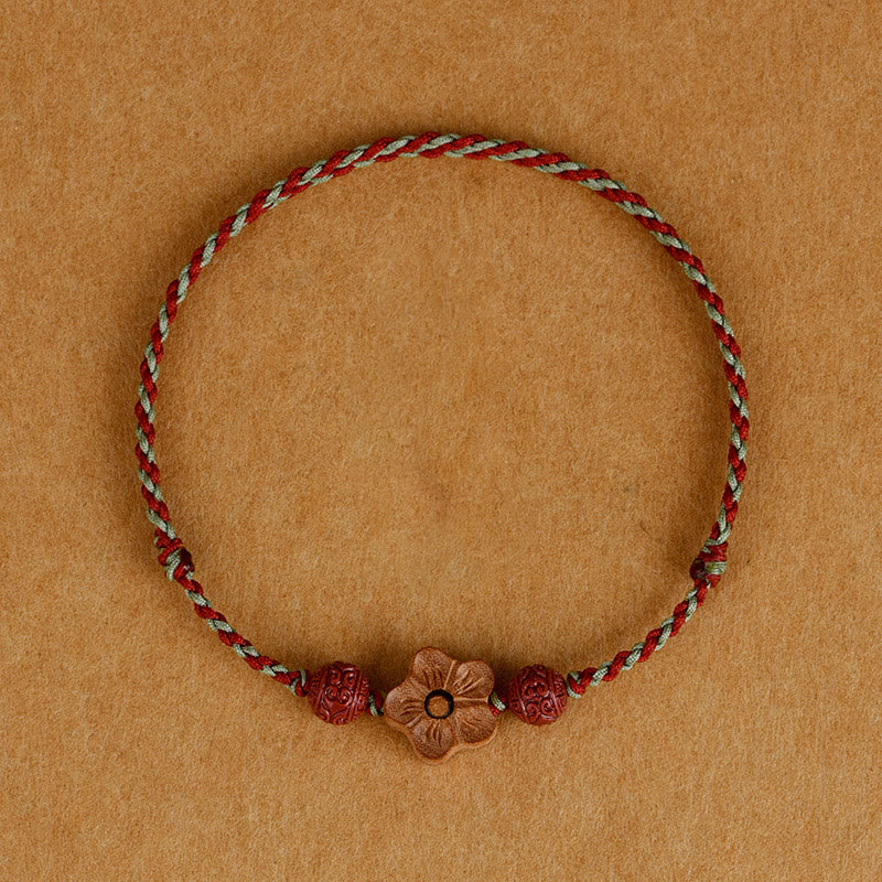 Ward Off Evil Spirits Peach Wood Small Peach Blossom Cinnabar String Bracelet Anklet