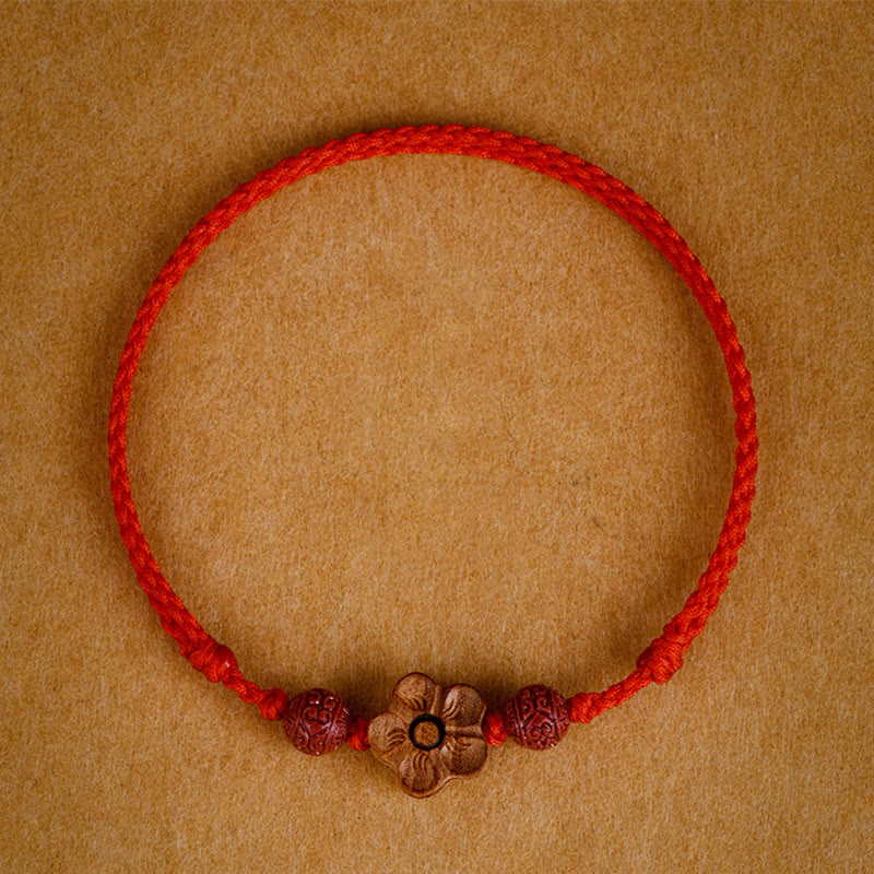 Ward Off Evil Spirits Peach Wood Small Peach Blossom Cinnabar String Bracelet Anklet